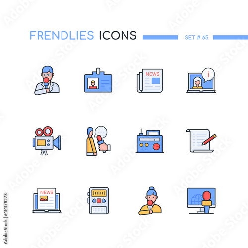 Mass media - modern line design style icons set