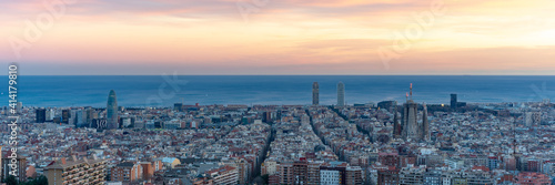 Sticker Barcelona skyline at sunset
