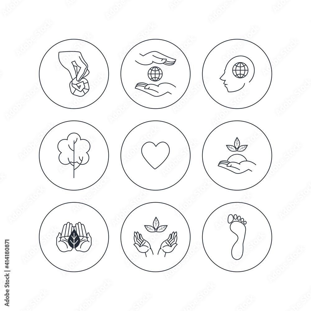 Environmental protection icons set in outline style. Vector illustration.
