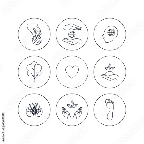 Environmental protection icons set in outline style. Vector illustration.