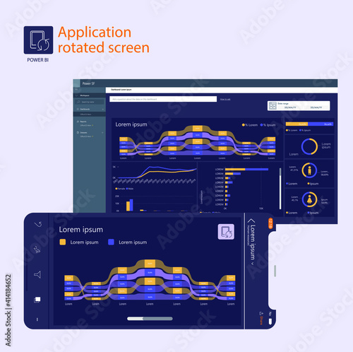 Power BI dashboards for laptop. Horizontal and vertical. Graphics. Data visualization.