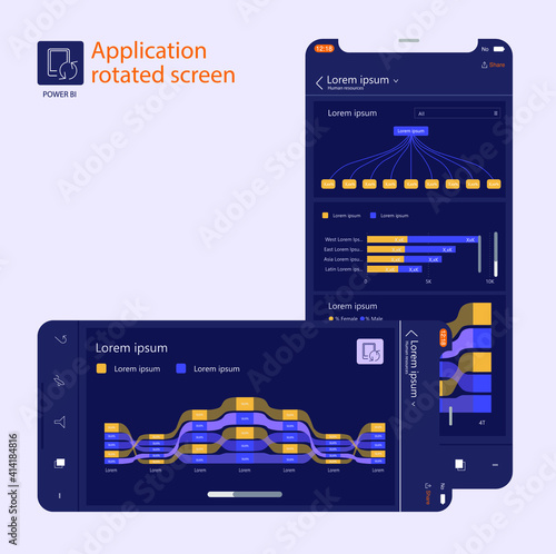 Power BI dashboards for mobile. Horizontal and vertical. Graphics. Data visualization.