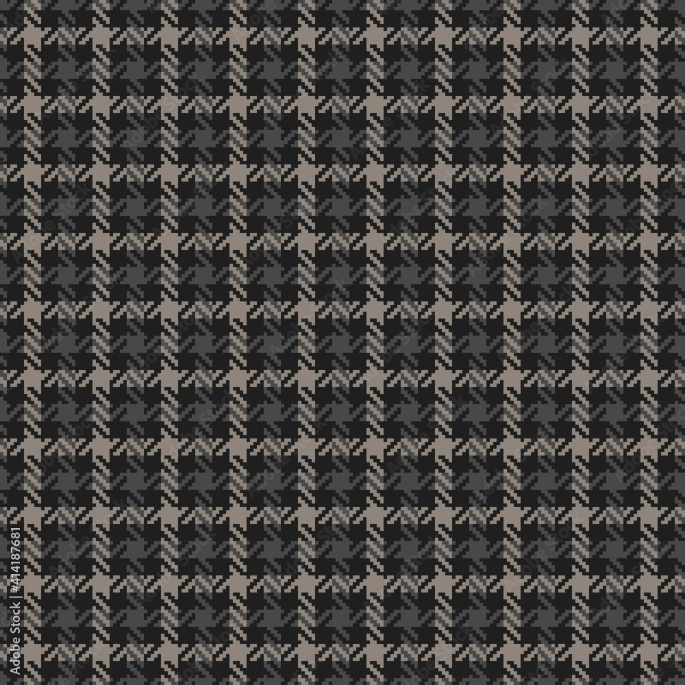 Hounds tooth check plaid fashion in dark grey. Seamless textured decorative tweed art background graphic for dress, jacket, skirt, throw, other trendy everyday casual autumn winter fabric design.