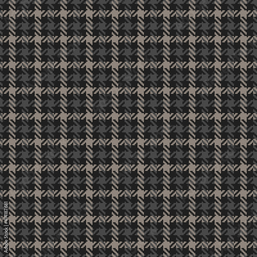 Hounds tooth check plaid fashion in dark grey. Seamless textured decorative tweed art background graphic for dress, jacket, skirt, throw, other trendy everyday casual autumn winter fabric design.