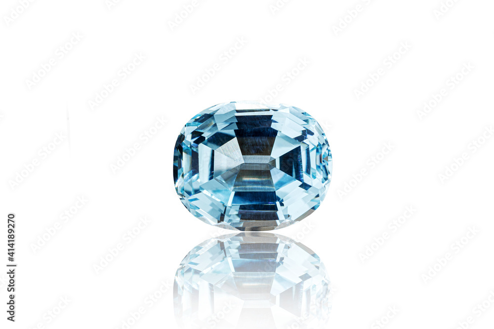 macro stone mineral faceted aquamarine on a white background macro stone mineral faceted aquamarine on a white background