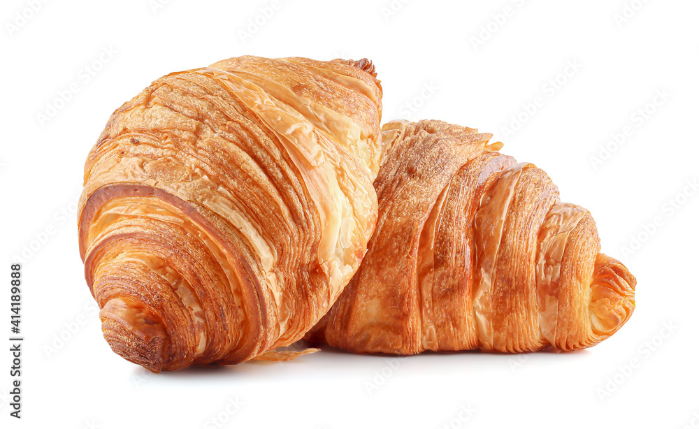Fresh tasty croissants on white background with clipping path, French pastry. Fresh tasty croissants on white background with clipping path, French pastry.