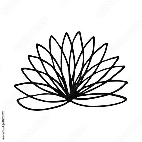 Lotus. Single element. Blooming lotus flower. Delicate, graceful, divine. Doodle, sketch, icon, vector. For design, yoga prints, logos, mehendi. Hand- drawn. On a white background.