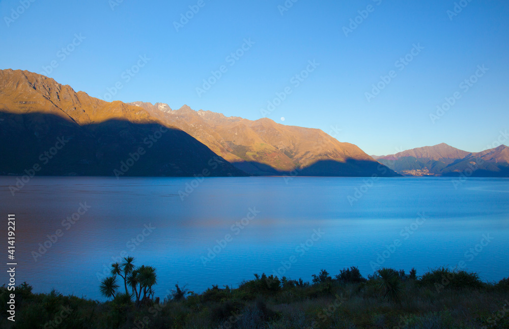 Lake Wakatipu early morning on South Island, New Zealand.