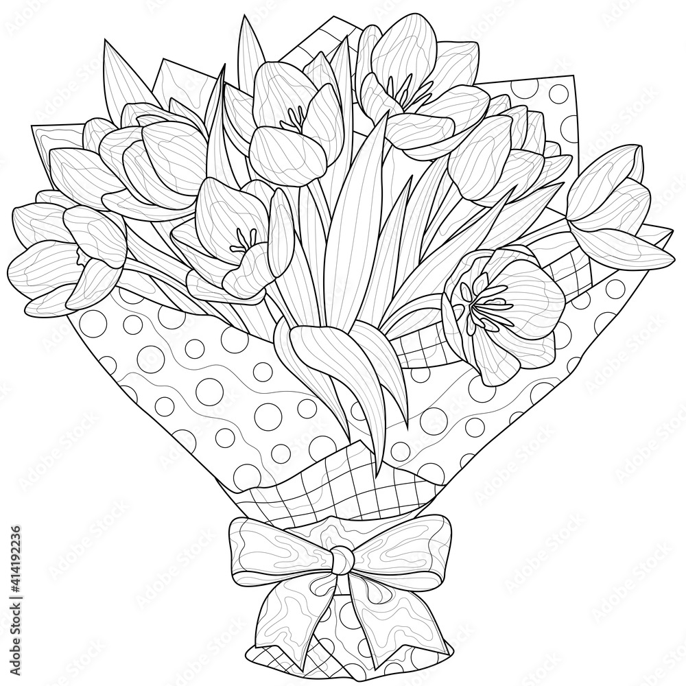 Bouquet of tulips. Flowers. Coloring book antistress for children and ...