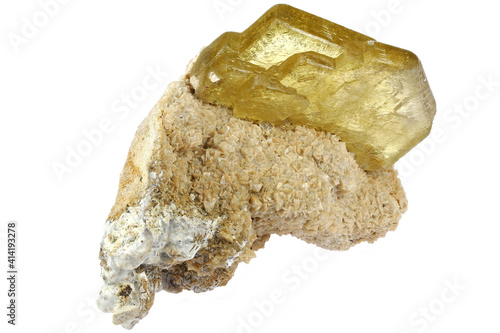 baryte crystal on matrix from Cerro Huarihuyn, Peru  isolated on white background photo