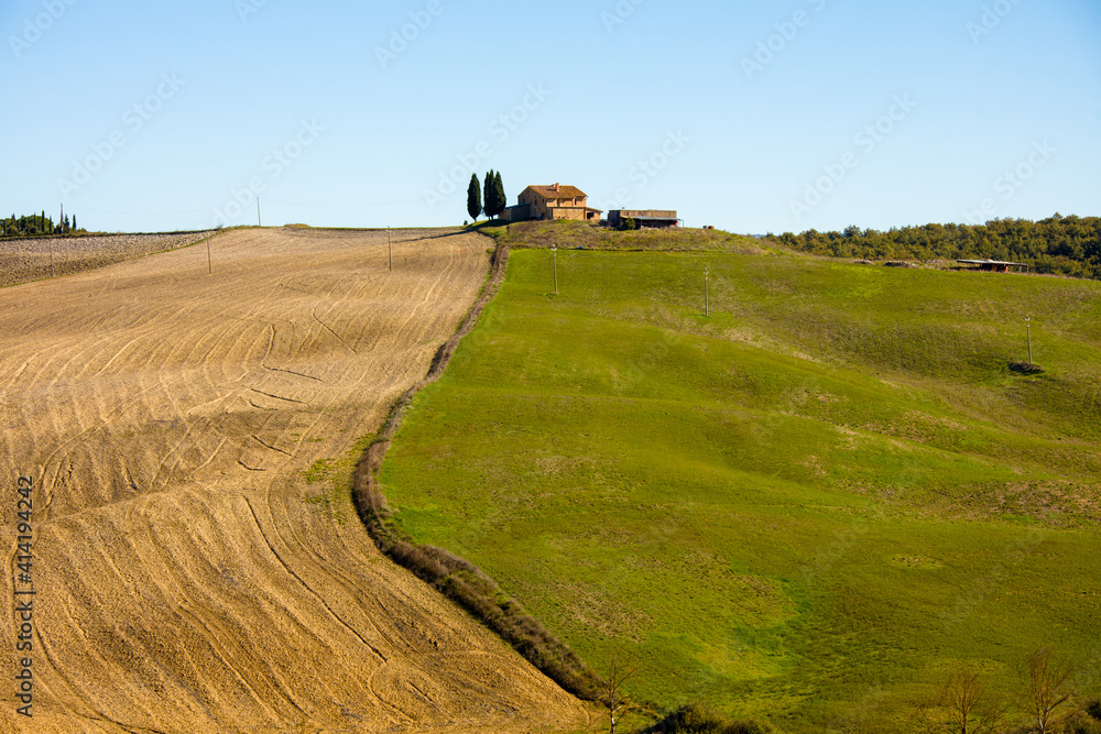 Fototapeta premium landscape with agricultural field and hills