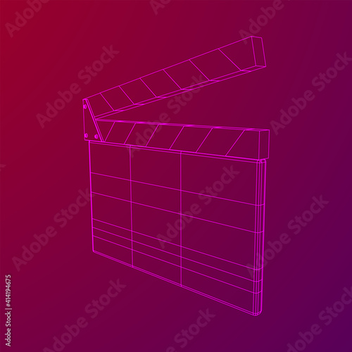 Movie clapper board. Film cinema concept. Wireframe low poly mesh vector illustration