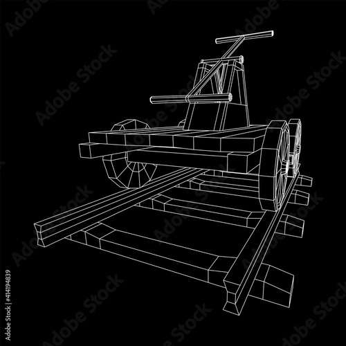 Handcar transportation. Draisine or rail vehicle. Wireframe low poly mesh vector illustration.