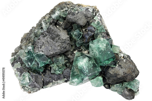 fluorite with galena from Rogerley Mine, England isolated on white background