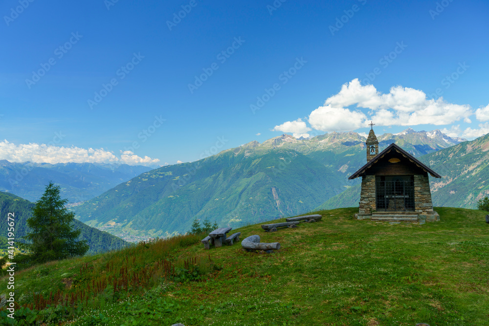 Mountain landscape at summer along the road from Mortirolo pass to Aprica