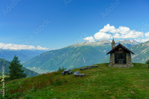 Mountain landscape at summer along the road from Mortirolo pass to Aprica photo