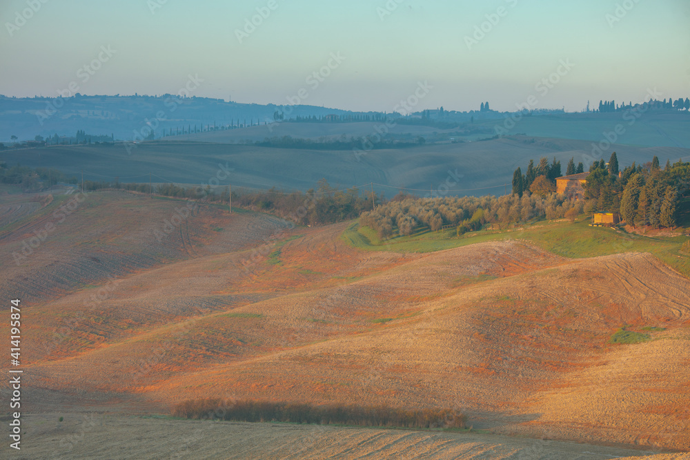 Fototapeta premium landscape with agricultural field and hills