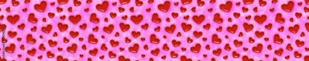 Header for the site, Red heart on pink background. Design element, background for web. Footer Header for the site, Red heart on pink background. Design element, background for web. Footer