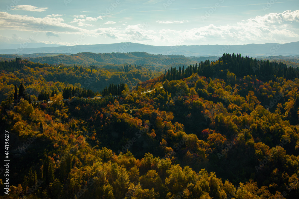 landscape with forest in Tuscany, Italy in autumn