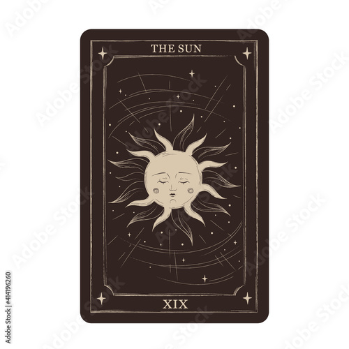 The Sun. Magic occult tarot card in vintage style. Engraving vector illustration. Witchcraft card isolated on white background 