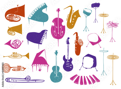 Colorful collection of music instruments