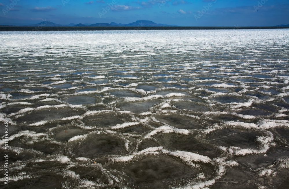 Frozen Lake Balaton in witer time, Hungary