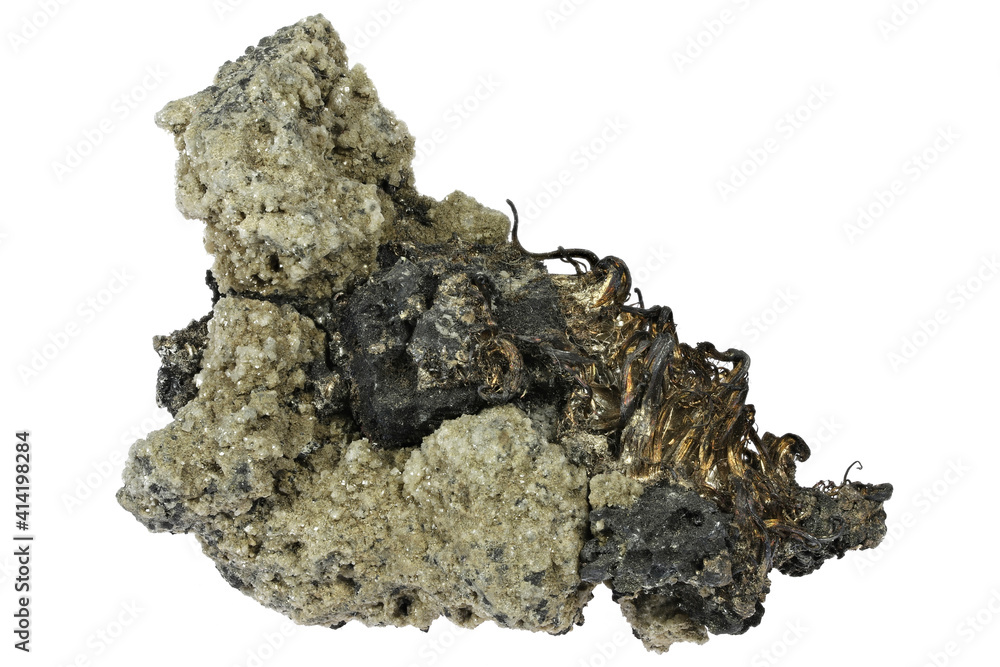 acanthite and silver wires from Shanxi, China isolated on white background acanthite and silver wires from Shanxi, China isolated on white background