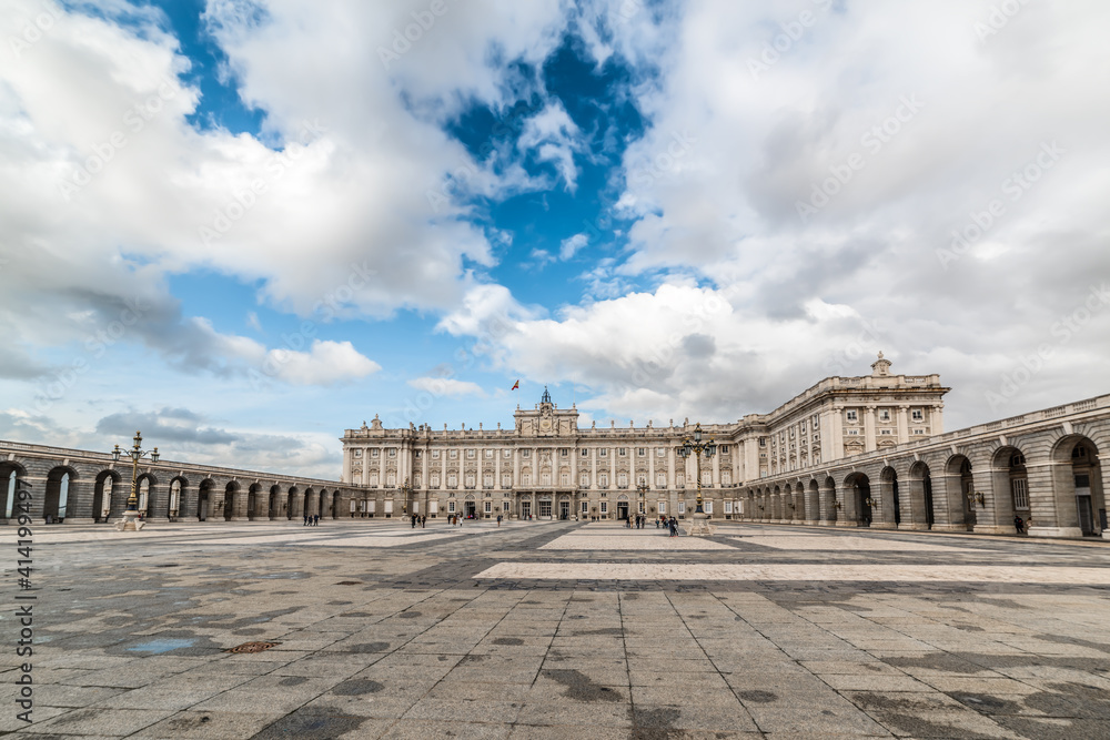 Dramatic sky over world famous Royal Palace in Madrid