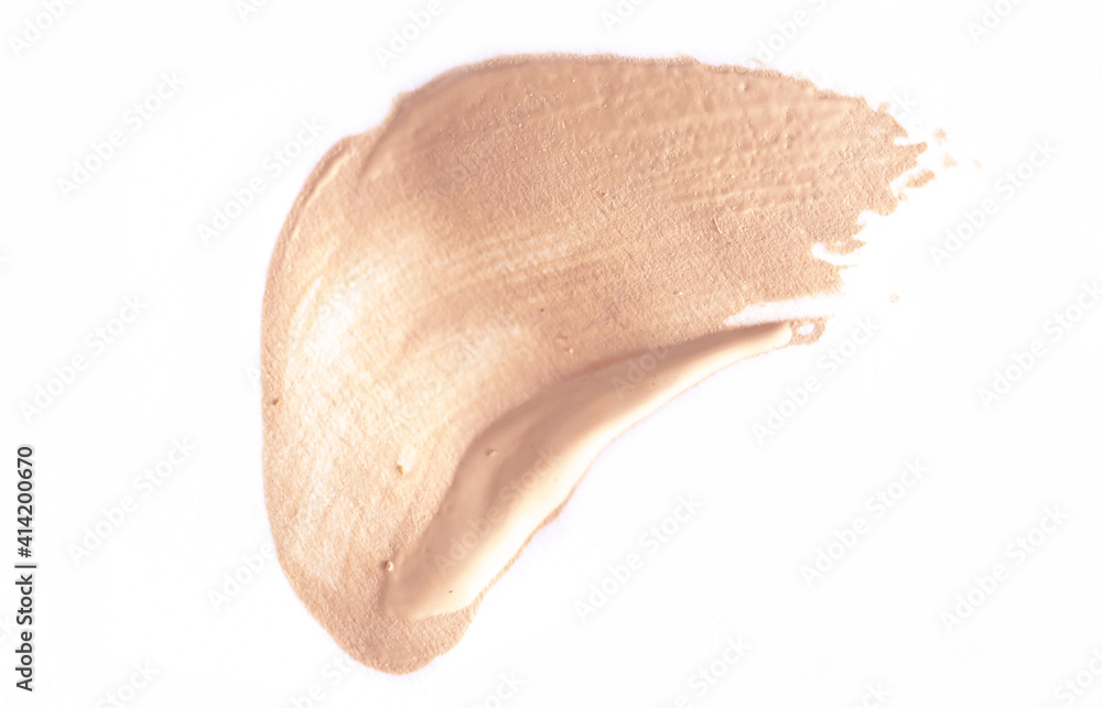 Fototapeta premium Foundation smear on a white background. A speck of makeup isolated.