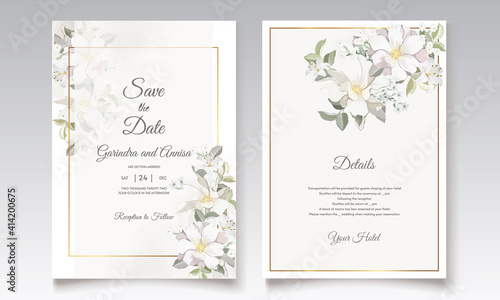  Beautiful floral frame wedding invitation card template Premium Vector