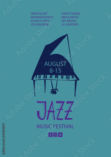Colorful jazz poster with cartoon piano.