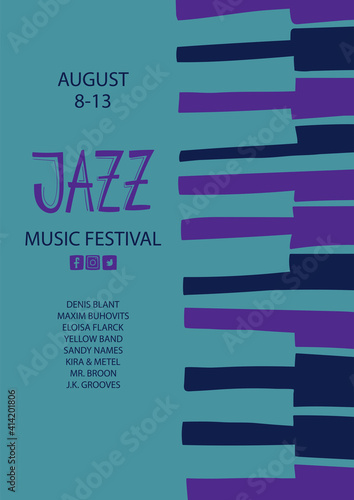 Colorful jazz poster with piano keyboards.