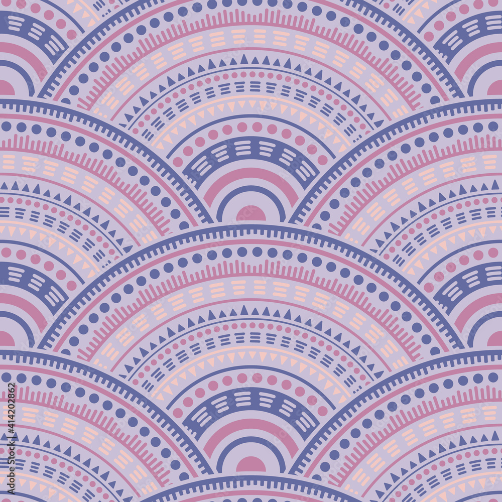 Fototapeta premium Ethnic circle shapes seamless geometric pattern.