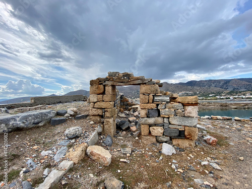 Ruins Christian Basillica In Elounda peninsula, Crete photo