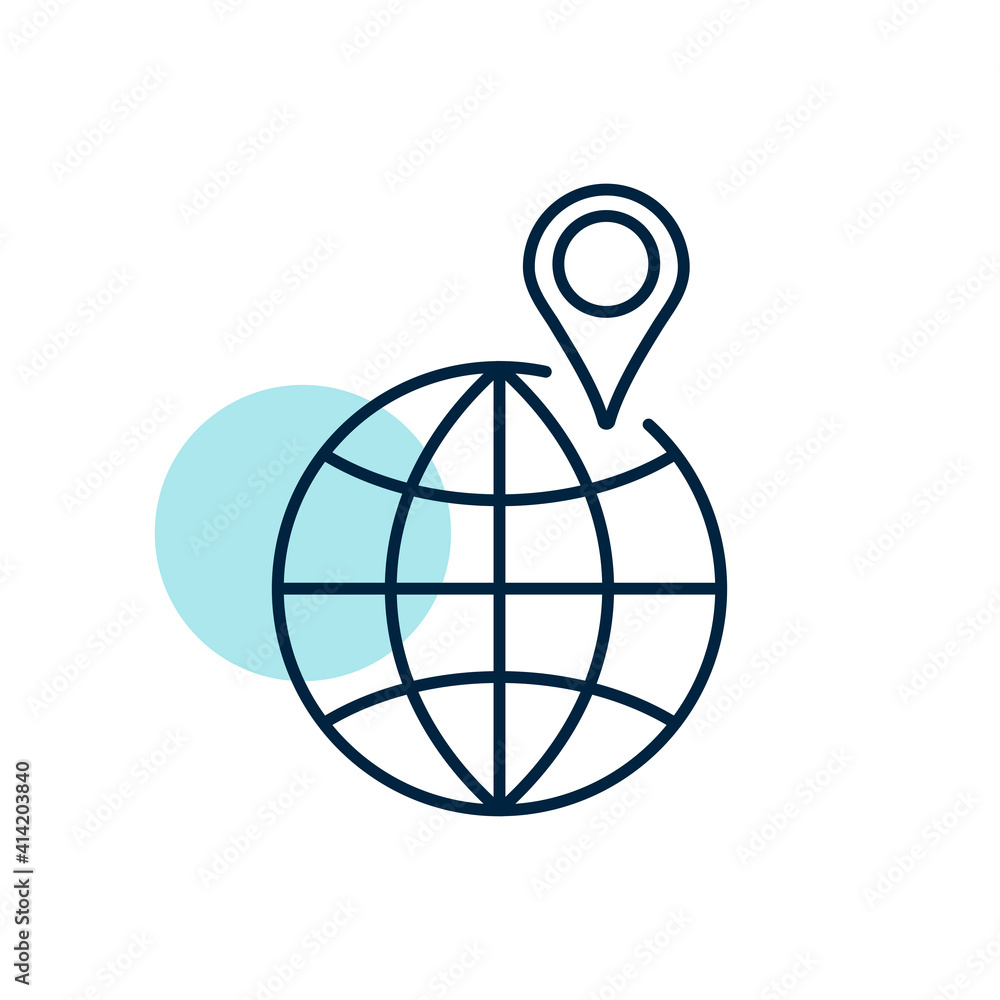 Globe with pin vector icon. Navigation sign Globe with pin vector icon. Navigation sign