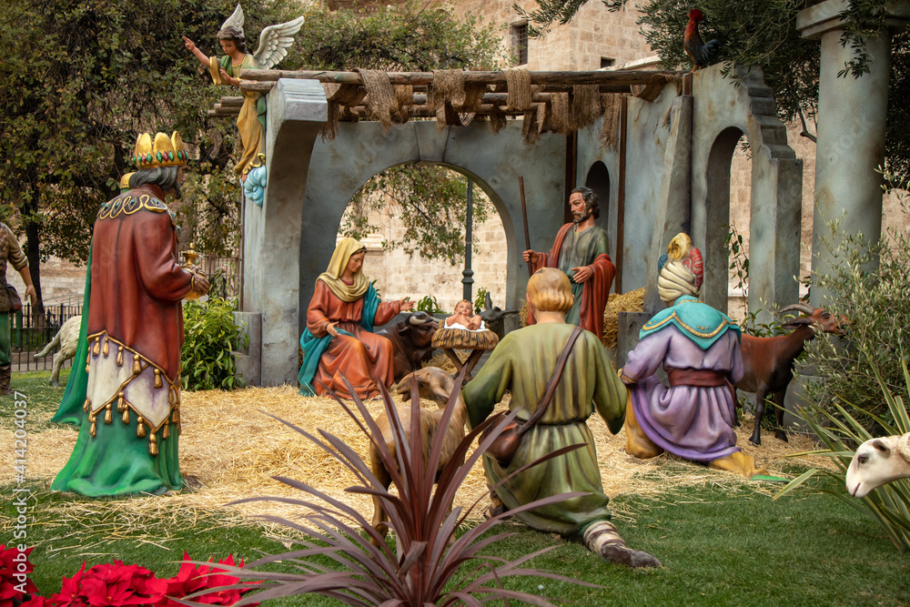 The birth of Jesus Christ, a religious scene from Christianity