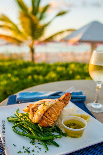 Lobster cuisine Grace Bay Beach, Providenciales, Turks and Caicos Islands, Caribbean.