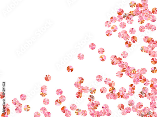 Blush pink beads confetti placer vector illustration. Birthday anniversary greeting card background. Elegant flickering tinsel particles party glitter. Birthday celebration confetti.