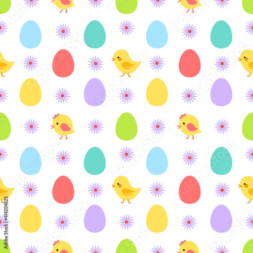 Easter seamless pattern. Bright  gentle and cute  in the style of a cartoon. Vector isolated on a white background. Ideal for children s fabric  paper  wallpaper.