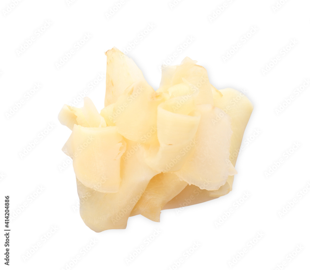 Pickled ginger isolated on white, top view Pickled ginger isolated on white, top view