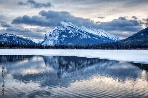 Canada, Alberta, Banff National Park, Mount Rundle and Vermilion Lakes at dawn