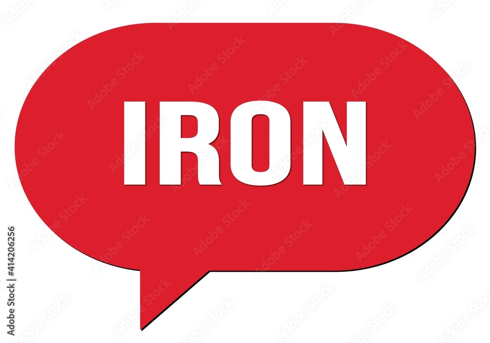 IRON text written in a red speech bubble IRON text written in a red speech bubble