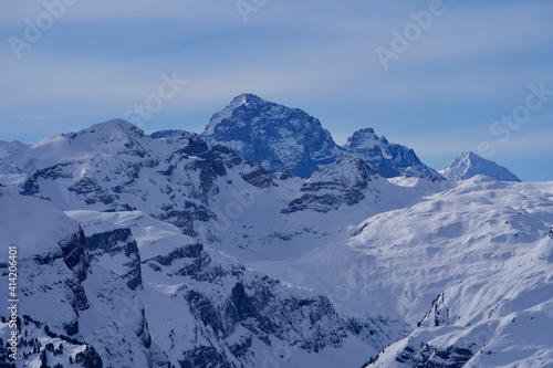 Panoramic landscape from Swiss ski resort Hoch-Ybrig  Switzerland.