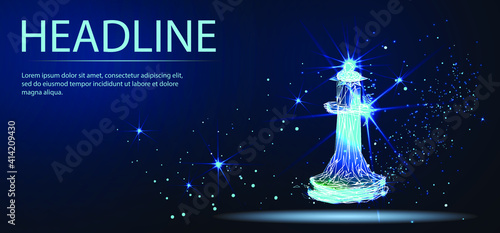 King chess piece. Digital low poly wireframe of futuristic vector. 