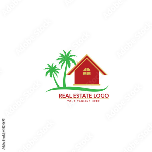 Green house logo, property icon vector