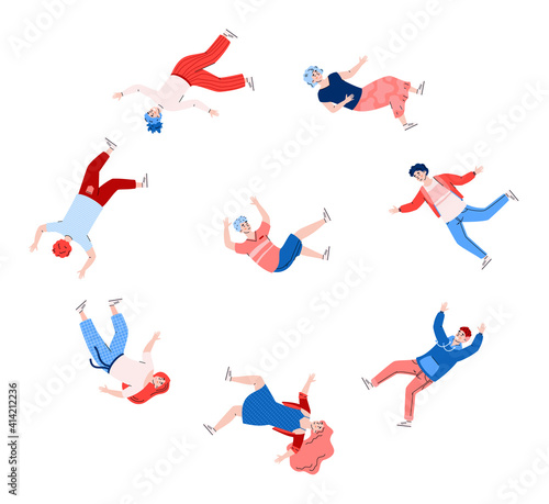 Fototapeta Naklejka Na Ścianę i Meble -  Freedom people floating, flying and moving with inspiration in imagination or dreams. Falling characters in air space or sky. Flat vector illustration isolated on white background.