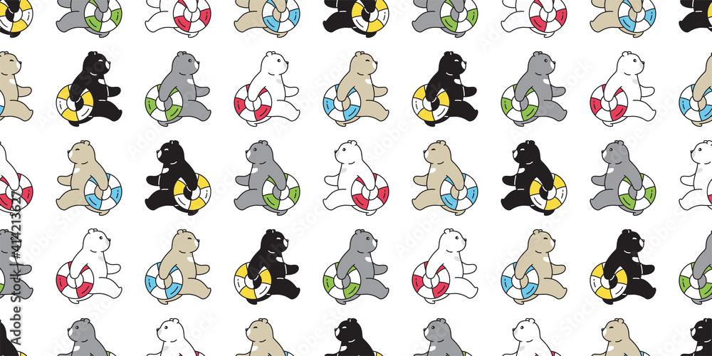 bear seamless pattern polar vector swimming ring pool ocean summer beach repeat wallpaper teddy scarf isolated cartoon tile background illustration doodle design bear seamless pattern polar vector swimming ring pool ocean summer beach repeat wallpaper teddy scarf isolated cartoon tile background illustration doodle design