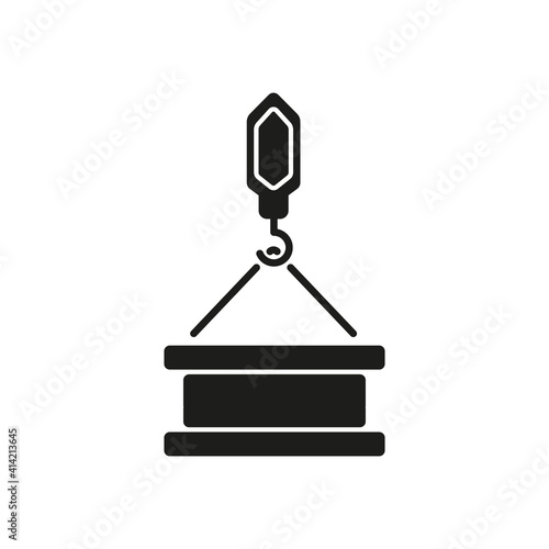 Crane hook with metal beam icon.