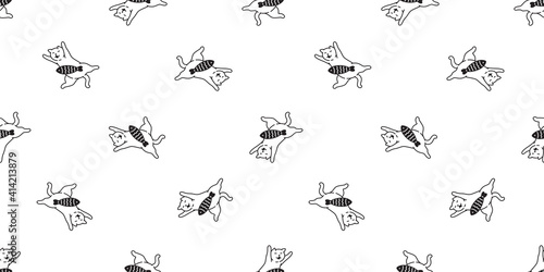 cat seamless pattern kitten fish calico vector pet repeat background scarf isolated tile wallpaper cartoon animal illustration doodle design © CNuisin