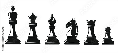 Collection of chess figures isolated on white. Vector illustration.